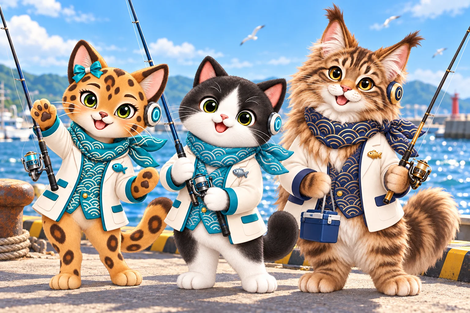 となりの釣果も自分ごとの世界を、釣りを楽しむなみねこたちで表現したイラスト